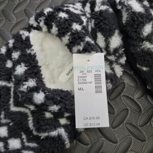 Maurices Fuzzy Slippers Black and White Fair Isle Print M/L NWT